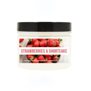 Body Powder for Women & Men Scented Strawberries & Shortcake, Perfume Dusting Powder, Bath Powder with Fragrance & Essential Oils, Talc Free 8oz Container, Made in USA