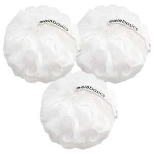 MainBasics Bath Shower Loofah Sponge Pouf Body Scrubber Exfoliator Body Wash Sponge (Set of 3, Snow White)