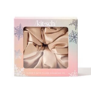 Kitsch Satin Scrunchies for Women – No Crease Hair Ties for Girls | Big Scrunchies For Women with All Hair Types and Textures, Perfect for Day or Night – 1 Pc, Champagne