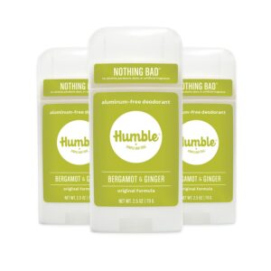 HUMBLE BRANDS Original Formula Aluminum-free Deodorant. Long Lasting Odor Control with Baking Soda and Essential Oils, Bergamot and Ginger, Pack of 3