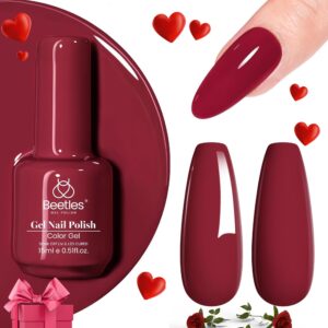 Beetles Red Gel Nail Polish – Pink Red Color Soak Off Mulled Wine Gel Polish Retro Modern 1Pcs 15ml Nail Art Manicure Salon