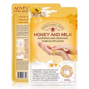 Hand Moisturizing Mask> Gloves> Honey and Milk Hand Care Spa Gloves Moisture Enhancing Gloves for Dry Hands Exfoliating gloves> peeling mask for dry hands> repair rough skin(5 Pairs)