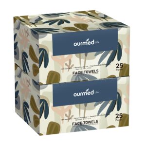Ourmed Life Face Towels, Disposable Biodegradable Facial Towels for Sensitive Skin, Lint- free Face Wipes for Washing Face, Skincare and Makeup Remover, Dry Wipes, 10″×12″ Extra Large, 50 Count