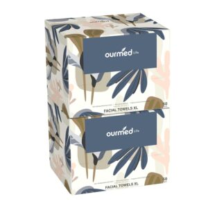 Ourmed Life Face Towels, Disposable Biodegradable Facial Towels for Sensitive Skin, Lint- free Face Wipes for Washing Face, Skincare and Makeup Remover, Dry Wipes, 10″×12″ Extra Large, 100 Count