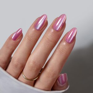 BTArtbox Press On Nails Short – Pink Cat Eye Almond Press On Nails with Glue for Women, Opaque Soft Gel Glue On Nails in 16 Sizes – 32 Stick On Nails Kit, Dreamy