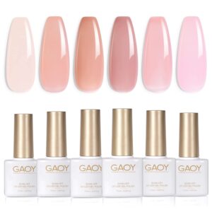 GAOY Jelly Nude Pink Gel Nail Polish Set, 6 Transparent Sheer Colors Soak Off UV Light Cure Gel Polish Kit for Salon and Nail Art DIY at Home