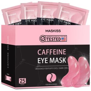 Maskiss Under Eye Patches (25 Pairs), Caffeine Eye Masks for Dark Circles Puffy Eyes Undereye Bags, Collagen Eye Patches for Wrinkles and Puffiness, Skin Care Gift for Her