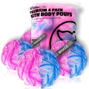 Loofah Sponge Bath Sponge for Women Men 4 Pack (Blue Pink Conbine)