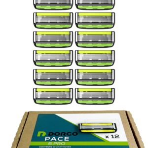 Dorco Pace 6 Pro – Six Blade Razor System with Trimmer – 12 Pack Refill (No Handle)