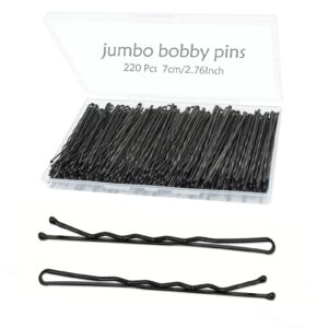 YINGFENG 220pcs Large 2.76-Inch Bobby Pins for Women, Super Grip Black Hair Clips with Box – Reusable Non-Slip Pins for Thick, Long Hair
