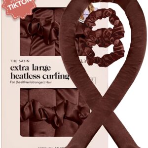 Kitsch XL Satin Heatless Hair Curler Set – Heatless Curls Overnight, Hair Rollers for Soft Curls & Frizz-Free Styling, No Heat Curlers To Sleep in, Jumbo Curling Rod Headband – Chocolate