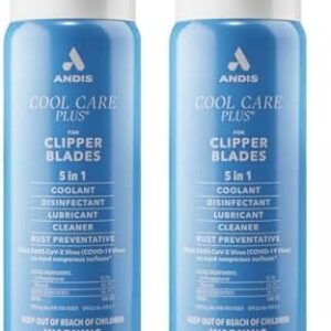 Andis 12556 Cool Care Plus 5-in-1 Clipper Blade Spray – Professional Grooming Tool with Easy Cleaning, Cooling, Disinfecting, Lubricating, and Rust Prevention – All Hairs Type, 6 Oz – Blue (Pack of 2)