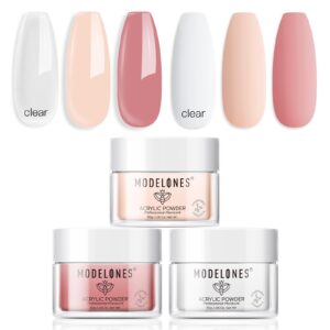 Modelones Nail Acrylic Powder Set> 3 Colors Milky White Pink Beige Acrylic Powder for All Seasons Skin Tones Acrylic Nail Art 3D Nail Carving French Nail Extension 30g*3
