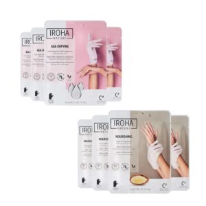 Anti-Aging Hand Mask (4 pairs) + Moisturizing Gloves (4 pairs) -Anti-Aging Hand Masks with Hyaluronic Acid and Bakuchiol & Hand Masks with Argan Oil & Macadamia for Dry> Cracked> Aged Hands|Giftset