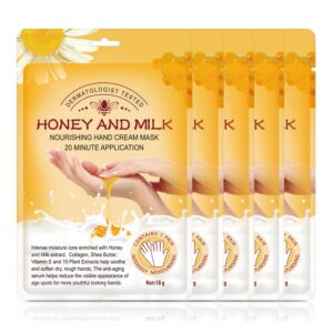 Hand Peeling Mask 5 pack> Hand Masks Moisturizing Gloves> Repairing Glove for Dry Skin> Remove Dead Rough Skin (honey and milk)