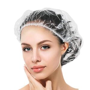 Auban 100PCS Disposable Shower Caps, Hair Cap Large Plastic Clear Thick Waterproof Bath Caps For Women, Hotel Travel Essentials Accessories Deep Conditioning Hair Care Cleaning Supplies(17.3″)