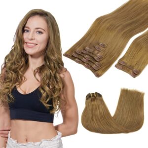 GOO GOO Clip in Hair Extensions Real Human Hair, Remy Human Hair Extensions Clip ins for Women, Natural Human Hair, 22inch 150g 9Pcs, 8C Ash Brown