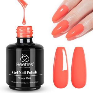 Beetles Peach Gel Nail Polish Carly Coral Orange Color Soak Off UV LED Nail Lamp Gel Polish 15 ml Each-Summer Nail Art DIY Manicure Gift for Women Girls