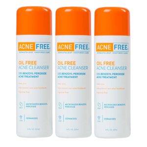 AcneFree Oil-Free Acne Cleanser for Oily Skin and Acne Prone Skin Formulated with Benzoyl Peroxide 2.5%, helps Clear Blemishes and Nourish Skin, 8 Fl Oz (Pack of 3)