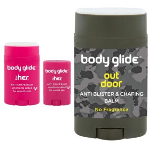 BodyGlide For Her Anti Chafe Balm 1.5oz & 0.35oz Bundle with 1.5oz Outdoor Anti Chafe Balm