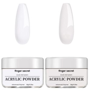 Finger Secret Acrylic Nail Powder Set>2 Colors> Advanced Polymer> Acrylic Powder Clear & White 0.33 oz Each for Acryli Nails