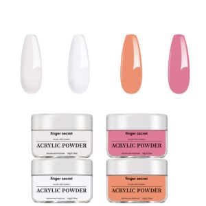 Finger Secret Acrylic Nail Powder Set> 6 Colors> Advanced Polymer> 0.33 oz Each (Clear & White & Pink & Nude> 1set)