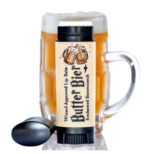Butter Bier – Wizard Lip Balm – Butterscotch chapstick Stocking Stuffer for kids and adults men and women natural handmade beer stien black and kraft gift