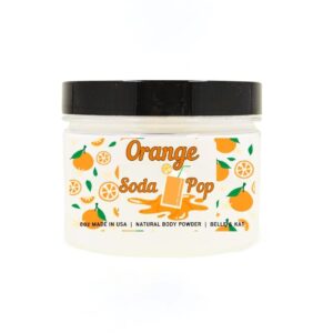 Body Powder for Women & Men Scented Orange Soda Pop, Perfume Dusting Powder, Bath Powder with Fragrance & Essential Oils, Talc Free 8oz Container, Made in USA