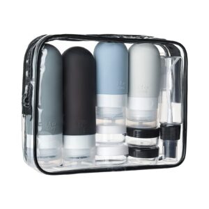 DEPOZA 16 Pack Travel Bottles Set – TSA Approved Leak Proof Silicone Squeezable Containers for Toiletries, Conditioner, Shampoo, Lotion & Body Wash Accessories (16 pcs/Black Pack)