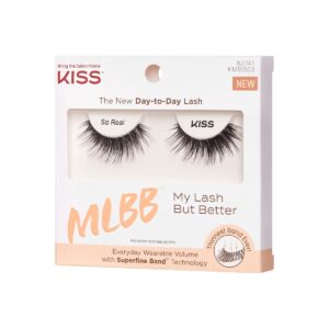 KISS My Lash But Better, False Eyelashes, ‘So Real’, 12 mm, Includes 1 Pair Of Lash, Contact Lens Friendly, Easy to Apply, Reusable Strip Lashes, Glue-On