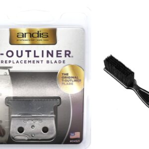 Andis T-Outliner Replacement Beard/Hair Trimmer Blade, Silver (04521) with The Classic Barber Blade Brush