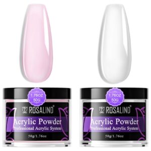 ROSALIIND Clear Pink Acrylic Powder Set 2pcs * 50g/1.76oz Soft Pink Acrylic Clear Nail Powder for Acrylic Extension Professional Crystal Polymer Nail Powder Acrylic Nail Caving> No Nail Lamp Needed