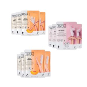 Ultra Hidrating Hand Mask (4 pairs) + Foot Mask with Peach Extract & Shea Butter (4 Pairs) + Anti-Aging Hand Mask (4 Pairs) – Moisturizing Gloves and Socks & Anti-Aging Gloves with Bakuchiol