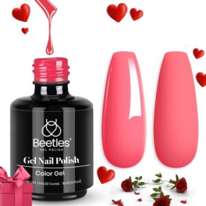 beetles Pink Gel Nail Polish,15 ml Strawberry Solid Bright Color Soak Off LED UV Lamp DIY Decoration Manicure Art Design Salon at Home Strawberry Cocktail Collection Gel Polish for Women