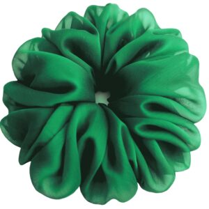38 Colors Available, Big Scrunchies for Hair, Soft Cheer Chiffon large Ponytail Holder, Cute Birthday Gift for Women Girl Teen, Holiday Accessory (Chiffon Green)
