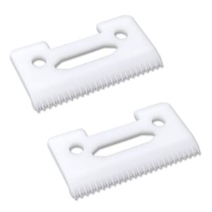 Professional Stagger-Tooth Clipper Replacement Ceramic Blades 2-Hole #2161 – Compatible with 5 Star Senior Cordless Wahl Magic Clip (White x 2)