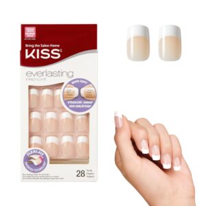 Kiss Everlasting French Nail Manicure, Chip-Free with Flexi-Fit Technology, Medium, “Infinite”, Nail Kit with Pink Nail Glue (Net Wt. 2 g / 0.07oz.), Mini File, Manicure Stick, and 28 Fake Nails