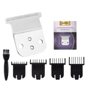 Audoc Professional Slimline Pro Li Trimmer Replacement Blade Comfort Edge T-Blade Set Compatible with Trimmer #32105 D-7 D-8,Ceramic Blade + Sliver Steel Blade（Silver
