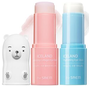 The SAEM Iceland Hydrating & Collagen Eye Stick 2 Pack – Cooling & Anti-Wrinkle Eye Balm for Dark Circles and Puffiness – Under Eye Treatment – Reduce Wrinkles and Moisturizing – Duo Set