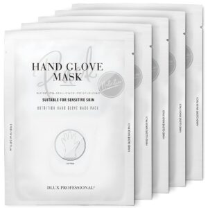 DLUX PROFESSIONAL Hand Mask – 5 Packs of 2 Nutritious Fragrant Hand Mask Gloves> Protein Rich Moisturizing Gloves For Dry Hands> Single Use Hand Masks for Dry Cracked Hands Overnight
