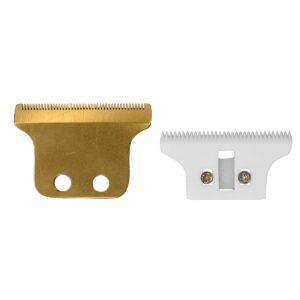 ZEROKIWI Professional Adjustable T Wide Replacement Blades Set #2215, Including 1 Carbon Steel Fixed Blade and 1 Ceramic Moving Cutter Blade, Compatible with Detailer 8081 Hair Trimmers(Gold)