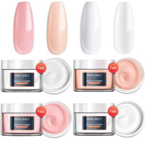 Modelones Acrylic Powder Nail Kit French Manicure 4 Colors 28g/1oz Professional Nail Acrylic Powder Clear/White/Pink/Nude for Beginner Starter Kit Nail Art Powder 4 OZ Nail System