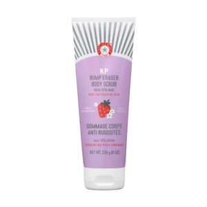 First Aid Beauty – KP Bump Eraser Body Scrub with 10% AHA, Keratosis Pilaris Exfoliator with Glycolic and Lactic acids, Helps Reduce Chicken Skin Bumps, Safe for Sensitive Skin, Strawberry Scent, 8 oz