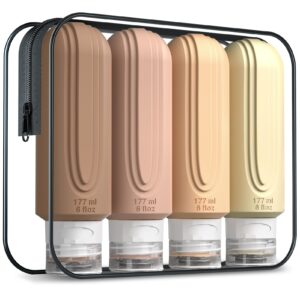 Mrsdry Travel Bottles for Toiletries, Large 6oz Oversize Containers, BPA Free Leak Proof Tubs Refillable Liquid Travel Accessories with Toiletry Bag for Cometic Shampoo and Lotion Soap (4 Pack)
