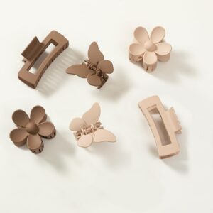 6PCS Hair Clips for Women, Flower Claw Clips for Thick Hair, Non-Slip Hair Accessories with Multi-Styles, Neutral Colors Hair Claw Clips and Variety Pack, Ideal for Girls