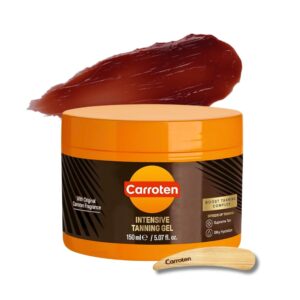 Carroten Intensive Tanning Gel | Browning Tan Accelerator | Non-Greasy, Water-Resistant with Carrot and Coconut Oil | Vitamin A & E For Moisture & Hydration | Made in Greece | 5 Fl Oz + Spatula