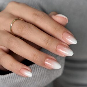 BTArtbox Press On Nails Almond – Short Press On Nails, Nude Ombre Soft Gel Nails, Natural Fake Nail with Nail Glue in 16 Sizes – 32 Fake Nails Kit