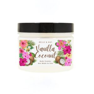 Body Powder for Men & Women Scented Vanilla Coconut, Perfume Dusting Powder, Bath Powder with Fragrance & Essential Oils, Talc Free 8oz Container, Made in USA
