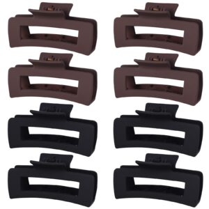 Mandydov 8 Pcs Large Hair Claw Clips 4.1″ Non-slip Big Square Matte Hair Claw Clip Black Grey Claws for Women, Strong Hold for Thick Thin Hair