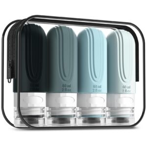 Mrsdry Travel Bottles for Toiletries, Tsa Approved 2oz Travel size Bottles, BPA Free Leak Proof Travel Toiletry Containers, Refillable Travel Accessories with Toiletry Bag for Shampoo Liquid (4 Pack)